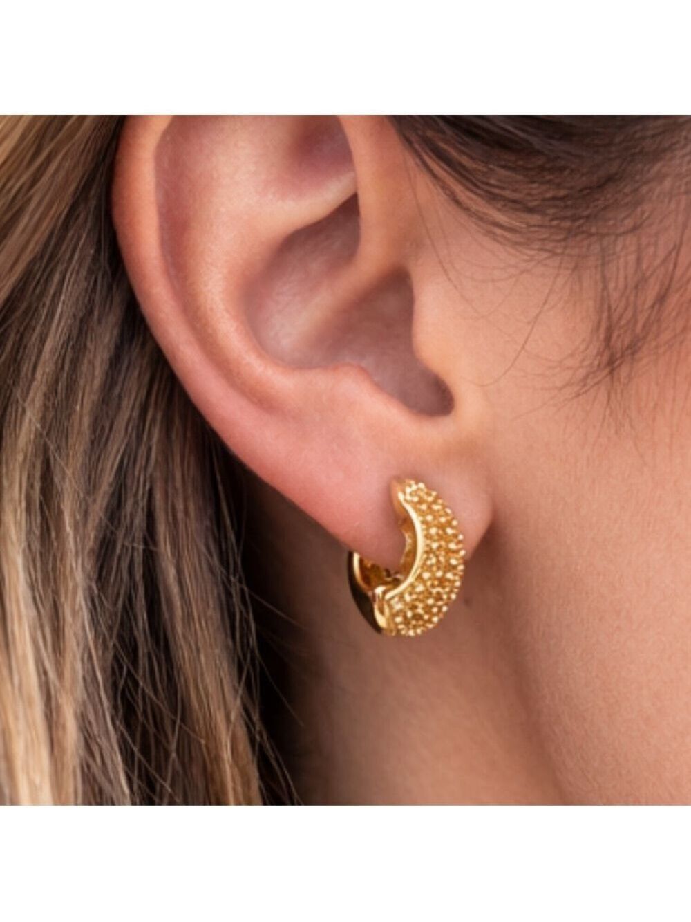 E. Pearl Gold Plated Huggie Earring